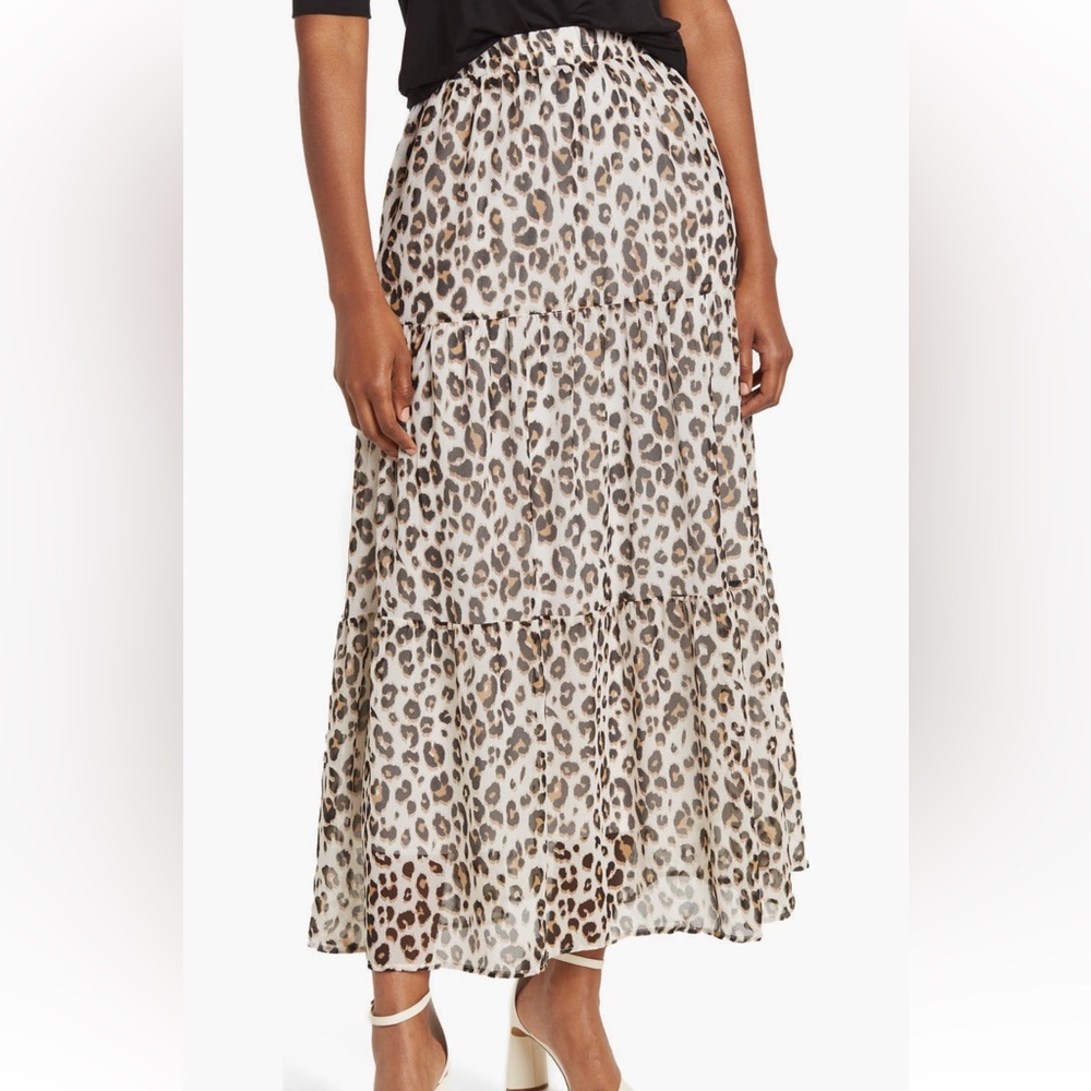 Leopard Print Chiffon Maxi Skirt